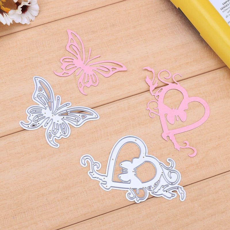 2pcs Heart Butterfly Metal Punching Molds Stencils Scrapbooking Embosses DIY