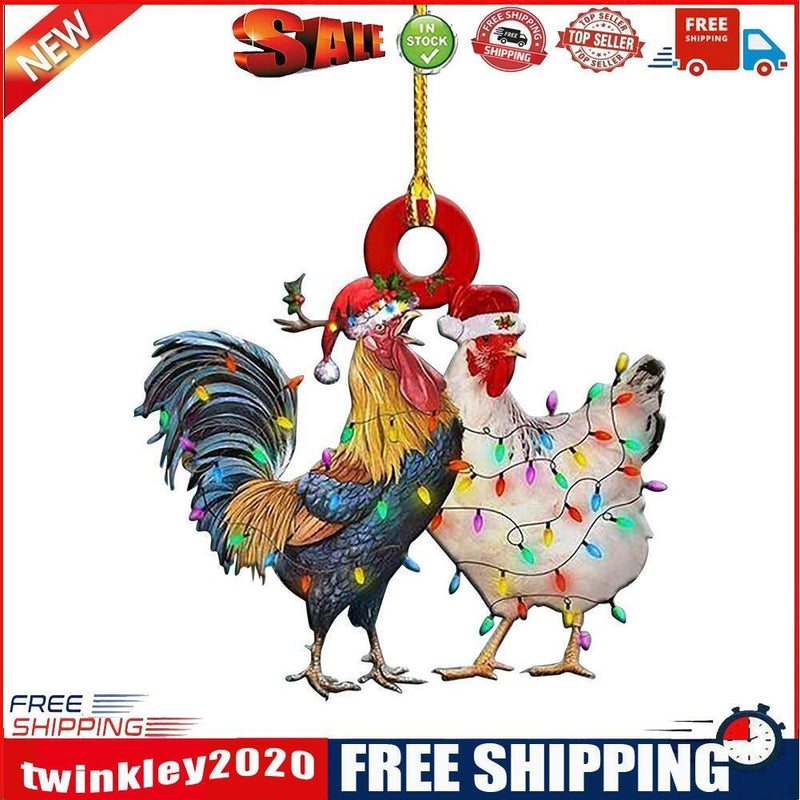2pcs Chicken Sculpture with String Light Christmas Tree Ornaments