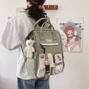 Women Preppy Style Contrast Color Rucksack School Students Backpack with Bear