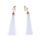 Women Fashion Multicolor Metal Triangle Retro Tassel Jewelry Earrings Beige