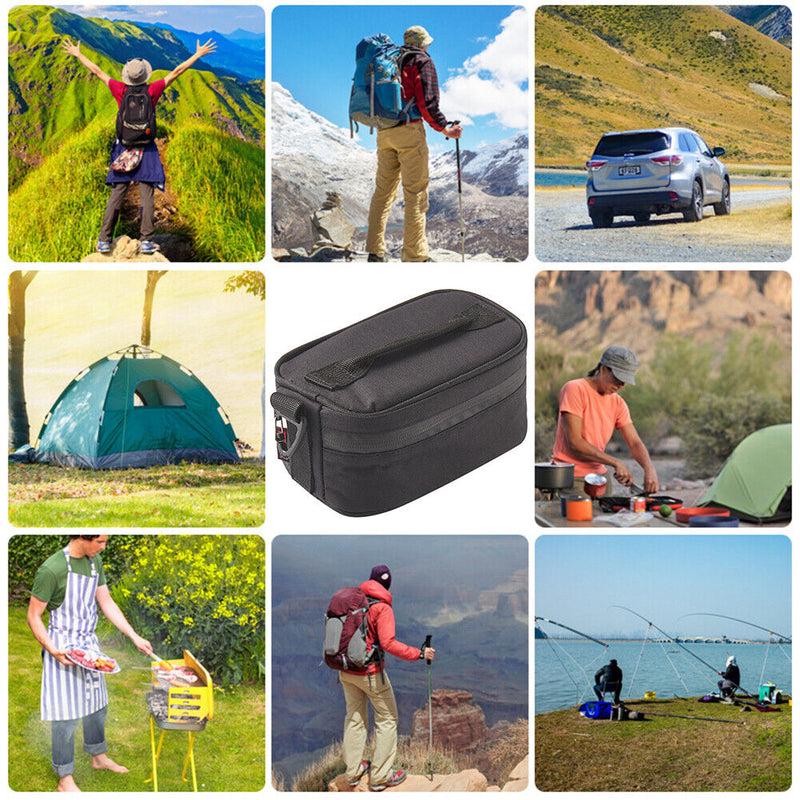 Outdoor Camping Lunch Box Aluminum Thermal Food Picnic Bento Bags (Black) Newly