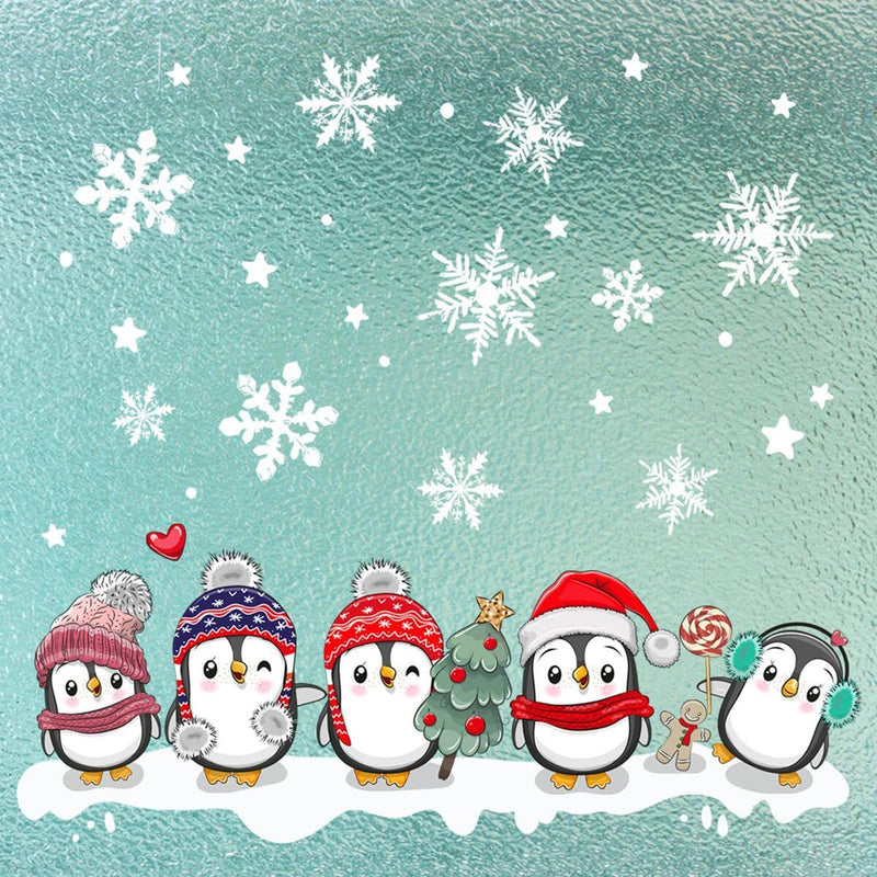 Christmas Penguin Window Glass Stickers Mirror Stickers Snowflake Wall Door~