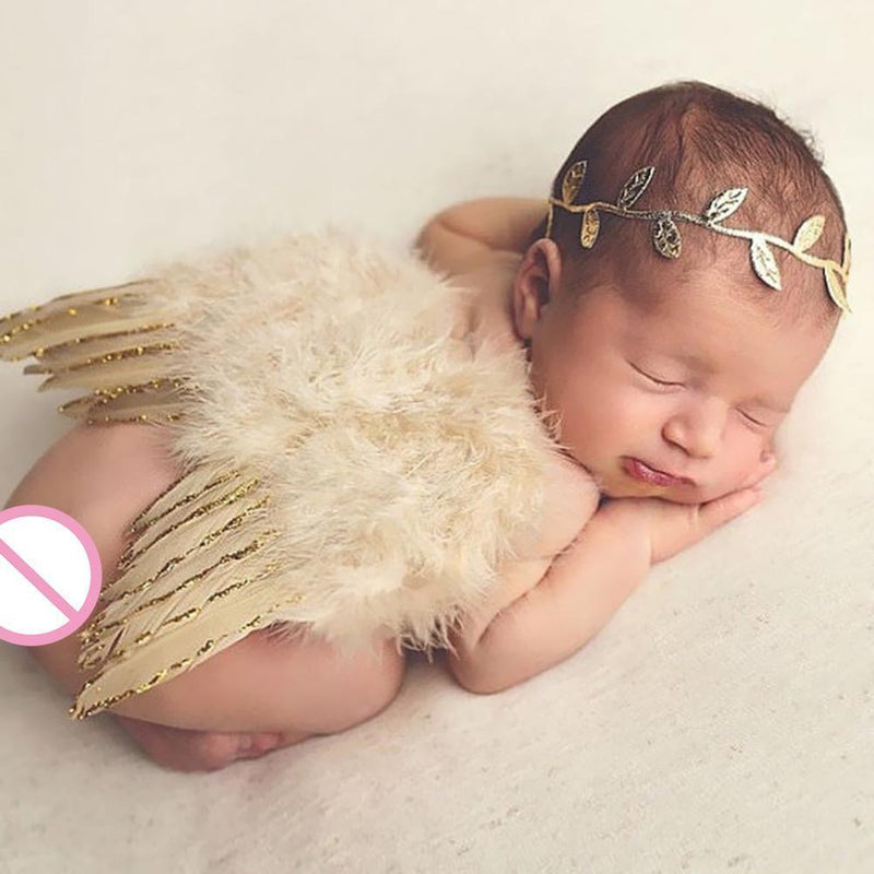 2pcs/Set 0-6M Baby Leaf Hairband Feather Angel Wings Cute Photography Props