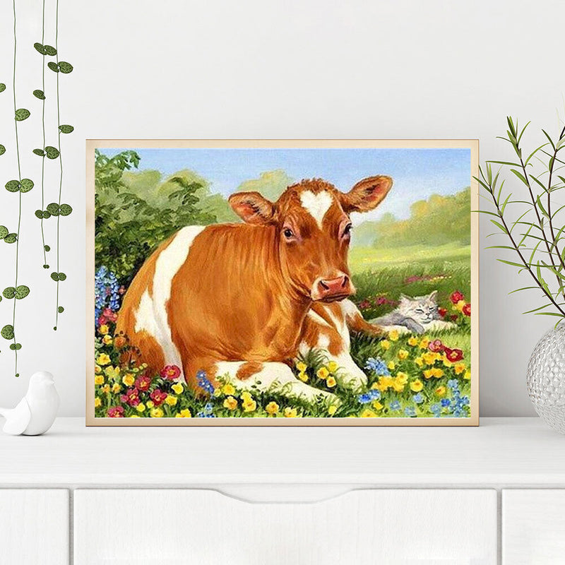 Cow on Grass Oil Paint By Numbers Kits DIY Handpainted on Canvas Wall Pictures