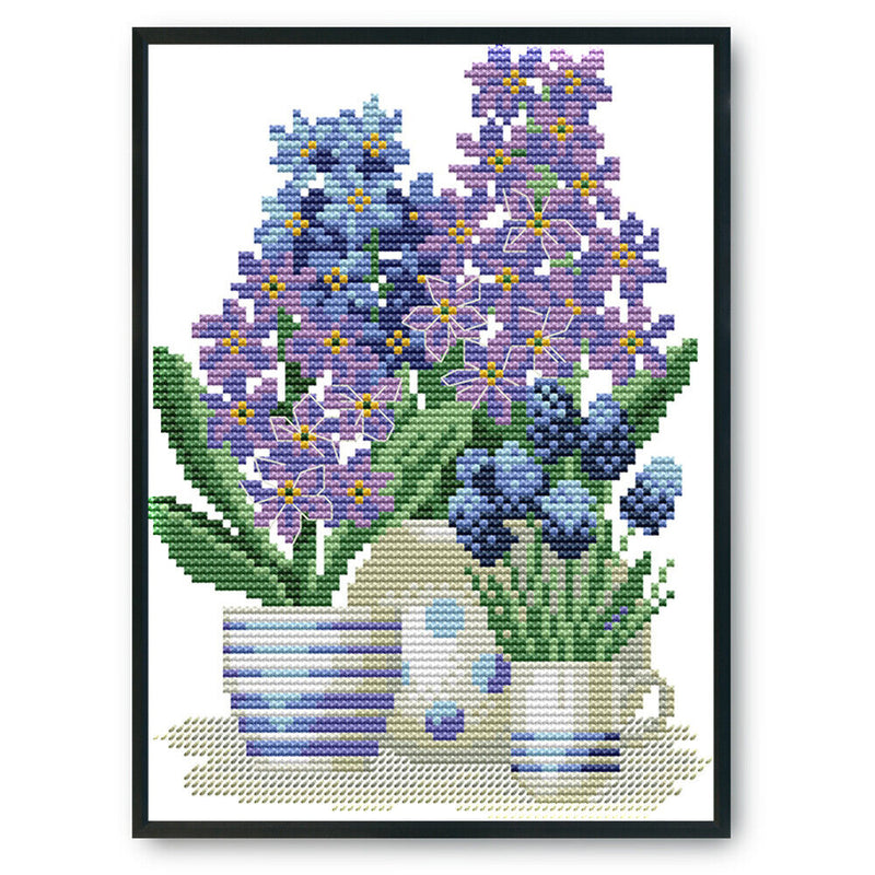 Flowers Cross Stitch 14CT Stamped Canvas DIY Embroidery Needlework (H640)
