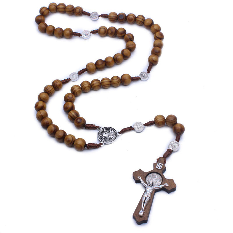 Wood Religious Necklace Holy With Rosary Catholic Christian Crucifix Cross