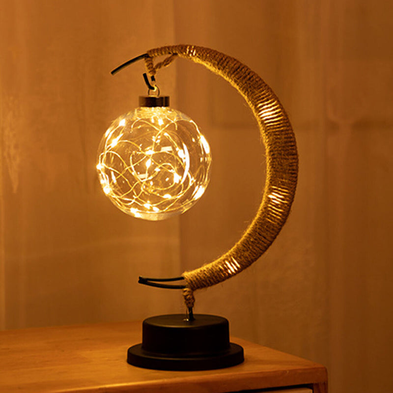 Moon Sepak Takraw Lamp Handmade Hemp Rope Wrought Iron Night Light for Bedroom