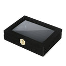 Small Jewelry Box Glass Cover Ring Storage Box Earring Display Case (Black)
