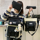 Women Fashion Canvas 4pcs Hit Color Backpack with Badge Pendant Shoulder Bag