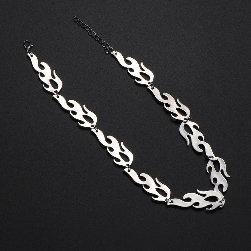 Women Men Fire Flame Necklace Hip Hop Rock Jewelry Accessories Wave Sun Choker