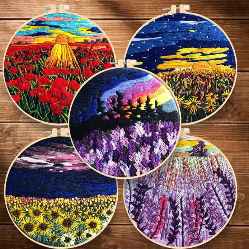 DIY Crafts Needle Punch Flower Embroidery Cross Stitch Kit Embroidery Hoop