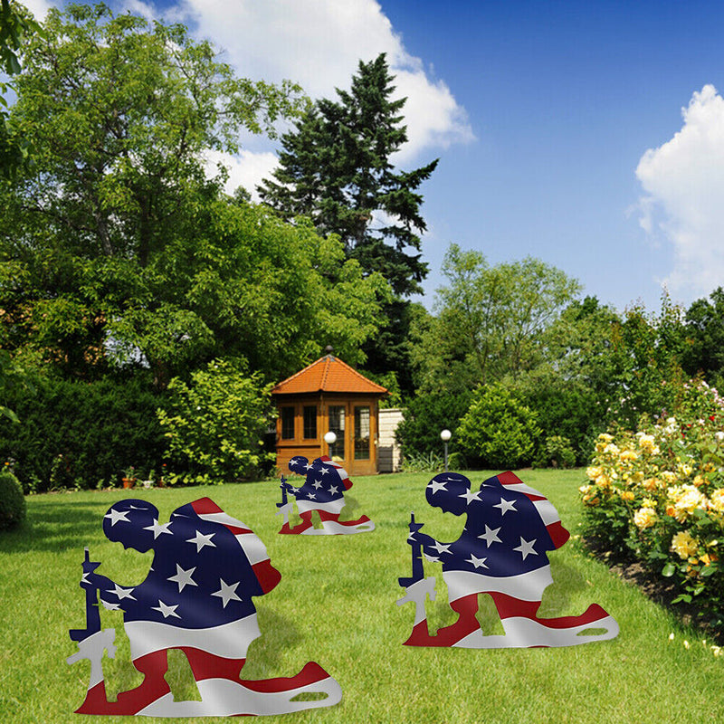 American Flag Kneeling Soldier Pattern Acrylic Garden Yard Weathered Flag Decor