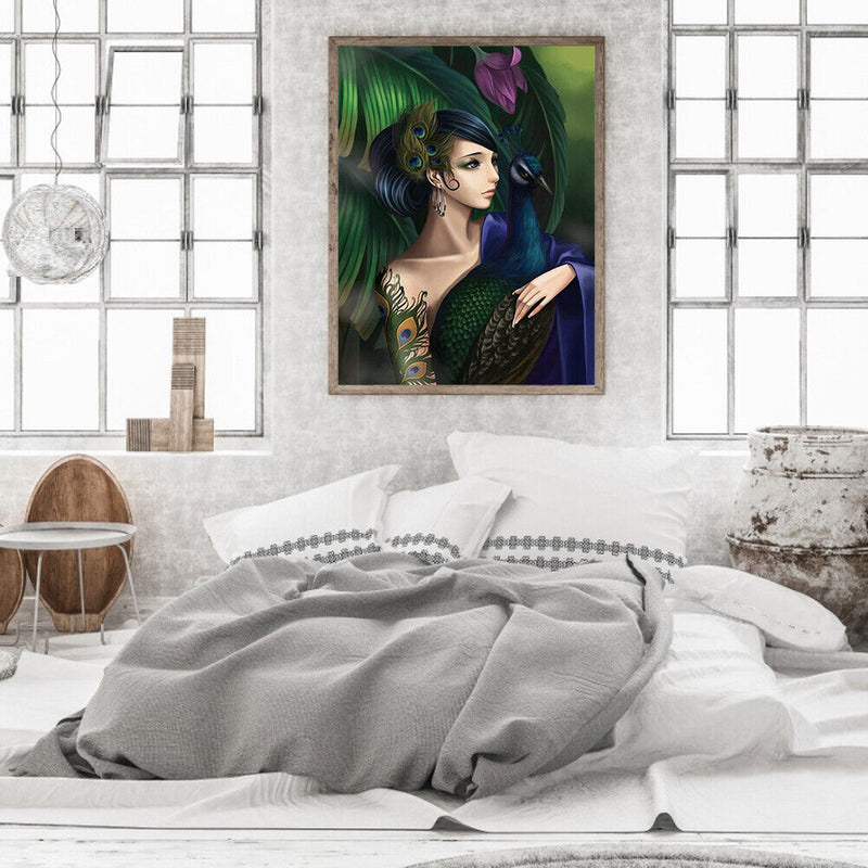 40x50cm Frameless Peacock Woman DIY Oil Paint By Numbers Picture Home Decor
