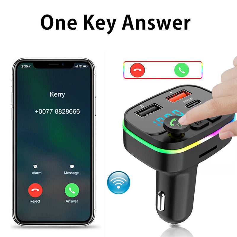 Car Bluetooth-compatible 5.0 FM Transmitter Mic Audio Receiver for 12V-24V