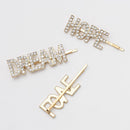 Women Beauty Crystal Hairpins Hair Clips Letter Barrettes Rhinestone Headwear