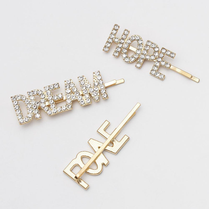 Women Beauty Crystal Hairpins Hair Clips Letter Barrettes Rhinestone Headwear