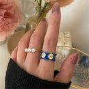 Women's Ring Small Enamel Pattern Ring Adjustable Little Daisy For women|girls
