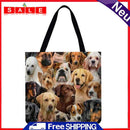 LI Q P R Dog Motive Shopping Bag, Linen, Casual, Large Capacity, 40x40