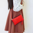 Women Zipper Shoulder Bag PU Sequins Crossbody Mini Clutch Wristlets/Red