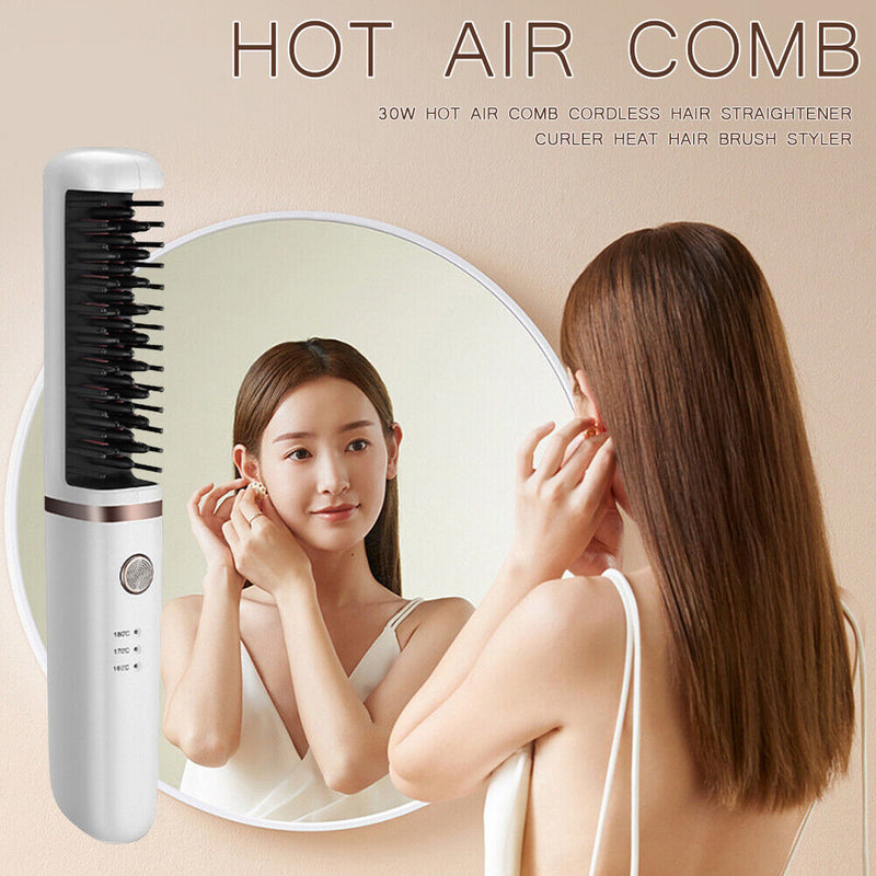 Hot Air Combs Portable Cordless Hair Straightener Curler Hairdressing Salon Tool