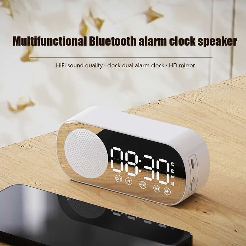 #A Wireless Bluetooth Alarm Clock Speaker Mirror Surface Clock LED Screen Music