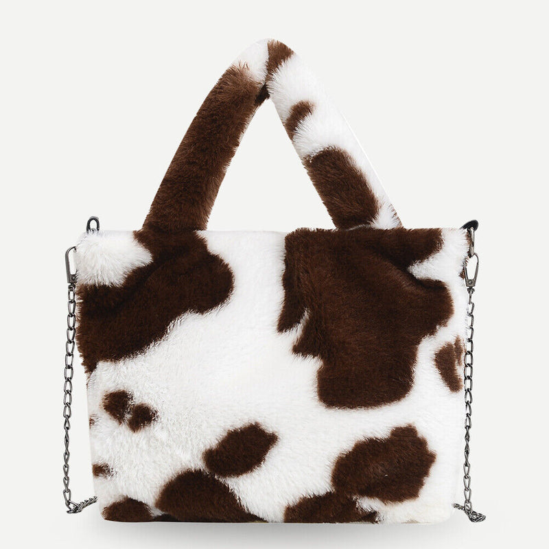Plush Messenger Bag Women Winter Fashion Shoulder Fluffy Handbag (Brown)