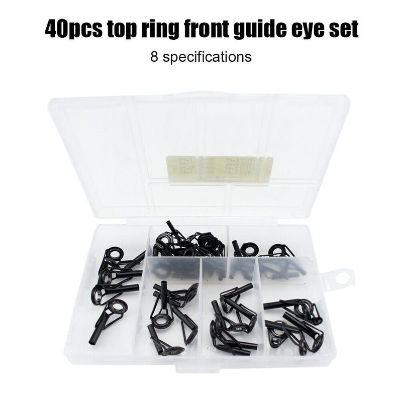 40pcs Fishing Rod Line Guides Eyes Tip Top Ring Circle Kit Fishing Tackle