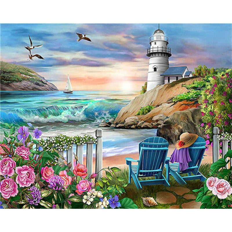 Beach Vacation Diamond Painting Kits Full Round Drill 24 Colors 60x50cm (V2421)