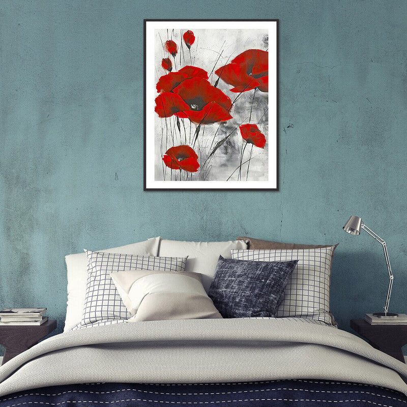 DIY Diamond Painting Red Flower Full Round Drill Rhinestone Home Decorations