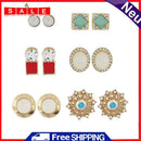 6 Pairs Earrings Set Rhinestone Geometric Round Mixed Ear Stud Women Jewelry