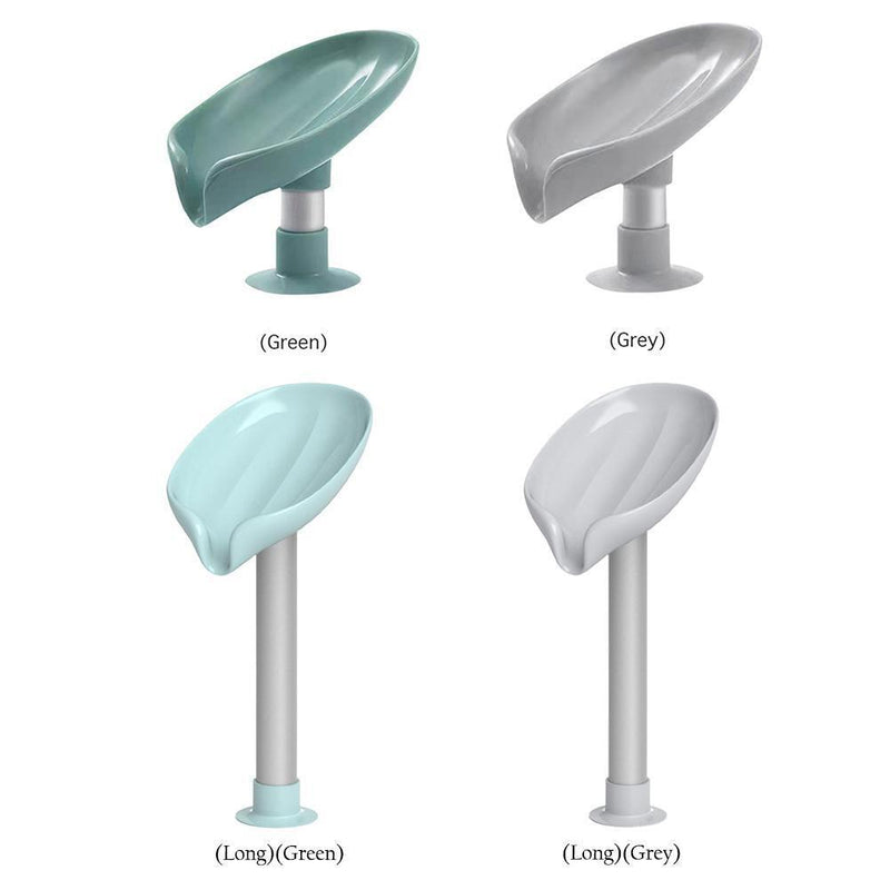 Leaf Shape Soap Box Drain Stand Suction Cup Punch-free Holder (Long Grey)