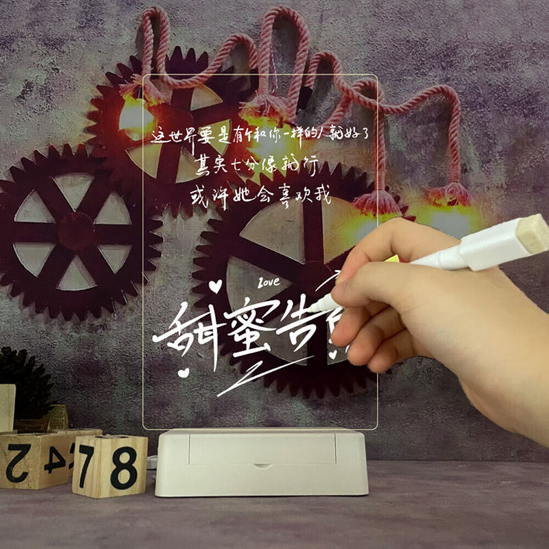 Korean Transparent Acrylic Message Board with Pen Lamp Luminous DIY Night Lig