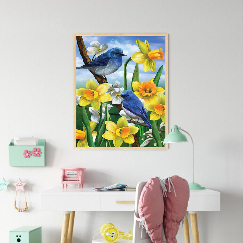 Bird and Flower Oil Paint By Numbers DIY Handpainted on Canvas Wall Art Pic