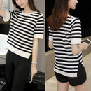Short Sleeve T-Shirt Women Stripe Casual T Shirt O-Neck Tops Summer Clothes Tee