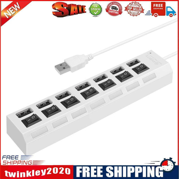 USB Hub 480Mbps Multi USB 2.0 Adapter 7 Port Expander Splitter (White)