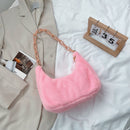 Autumn Winter Retro Women Hobos Underarm Bag Chain Plush Large Capacity Handbags