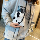 Lady Shoulder Crossbody Bag Cow Milk Leopard Printed Plush Drawstring Mini Purse