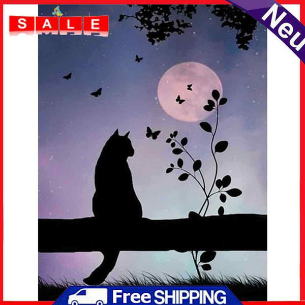 Diamond Painting 5D Moon Cat DIY Full Round Drill Mosaic Decoration Handwork Kit