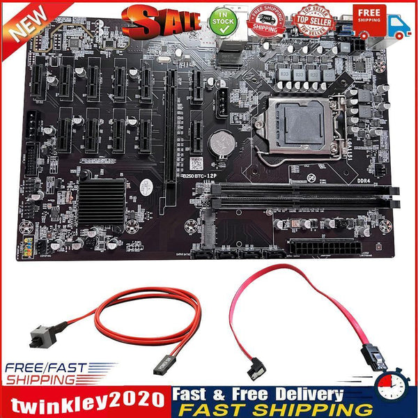 B250 BTC 12P Mining Motherboard+Switch SATA Cable DDR4 for LGA1151 Board Newly