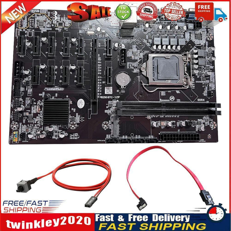 B250 BTC 12P Mining Motherboard+Switch SATA Cable DDR4 for LGA1151 Board Newly