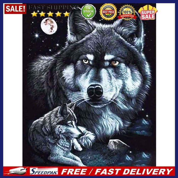 Handmade Moon Wolves 5D DIY Full Round Drill Drawing Kit Diamond Painting Cra