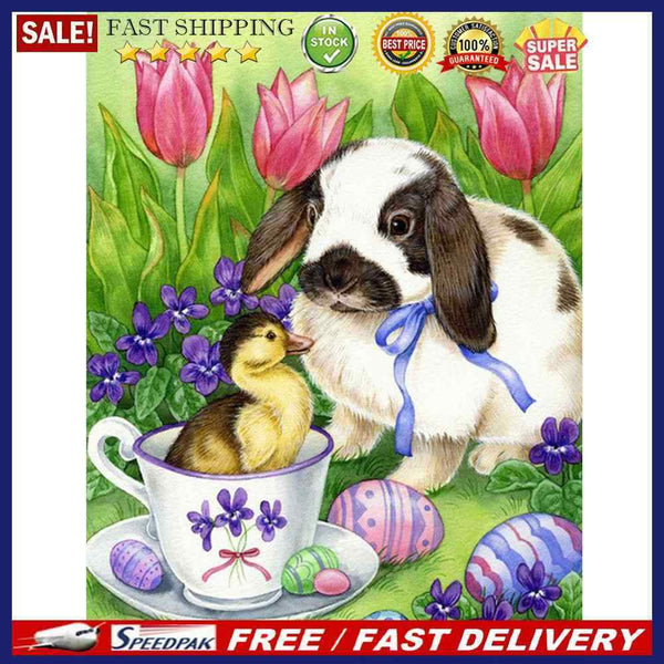 Easter Bunny Oil Paint By Numbers Kits Canvas DIY Wall Art Craft Home Decoration
