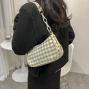 Fashion Women Oxford Cloth Plaid Print Underarm Bag Chain Handbags (Yellow)