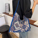 Yunnan Ethnic Style Woven Portable Shoulder Bags Canvas Handbags (Blue)