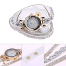 Duoya Leather Bracelet Watch Rhinestone Quartz Bracelet Watch (White)