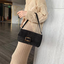 Corduroy Retro Women Shoulder Bag Pure Color Totes Elegant Travel Handbag Purse