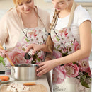 Pink Flower Print Apron Linen Waterproof Cooking Bibs Kitchen (82x68cm)