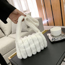 Women Soft Warm Plush Heart Pattern Handbag Zipper Armpit Bag (B White)