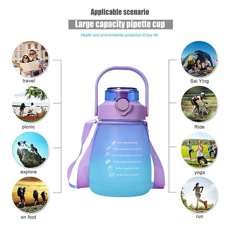 Gradient Water Bottle Portable Sports Leakproof Marker Water Kettle (D) Newly