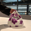 Fashion Women Flower Printing Underarm Bag Ladies Autumn Winter Plush Handbags